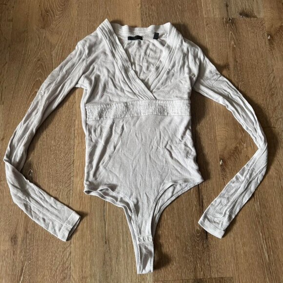 ATM V-Neck off White Ballet Core Wrap Long Sleeve Ribbed Body Suit sz XS/S - Picture 1 of 3